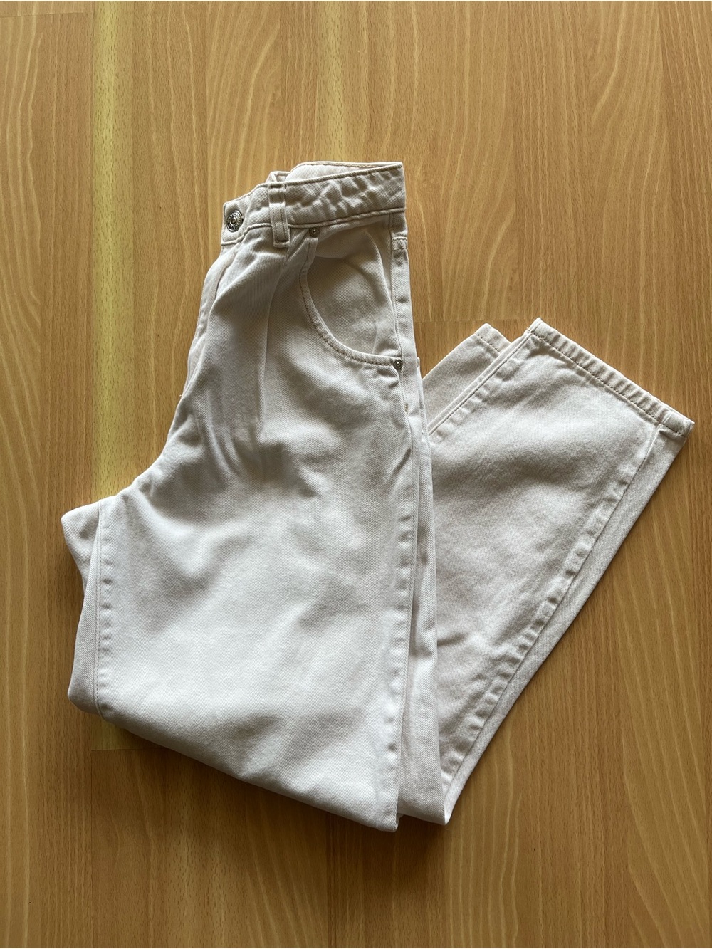 Mango High-Rise Cream Straight-Leg Jeans XS